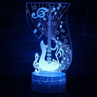 3D LED lampe med guitar og musikmotiv - natlampe
